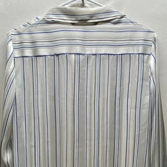 White House Black Market Blouse Women's Small Blue Metallic Stripe Semi Sheer - Picture 6 of 13